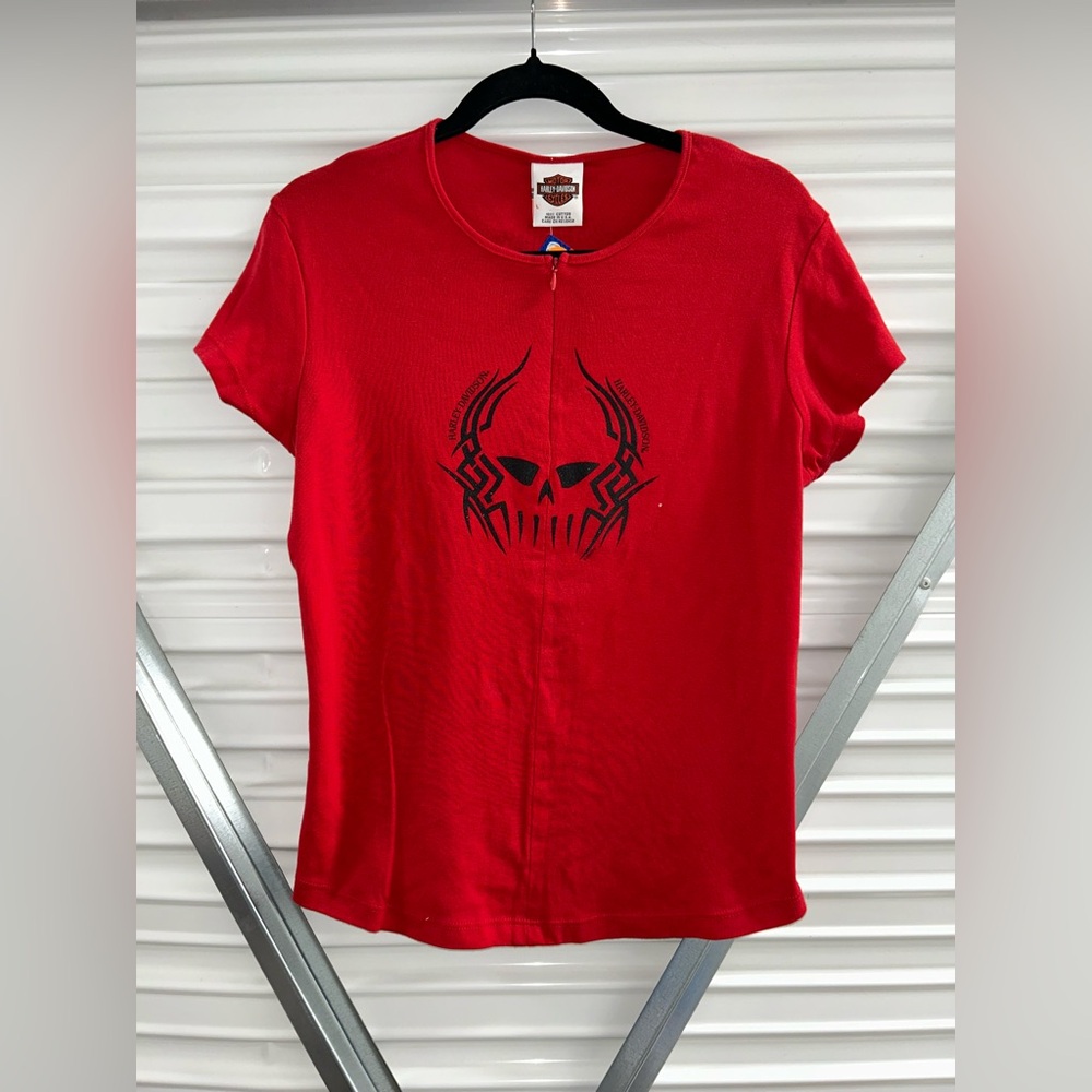 Harley-Davidson Red Tee with Black Skull Design